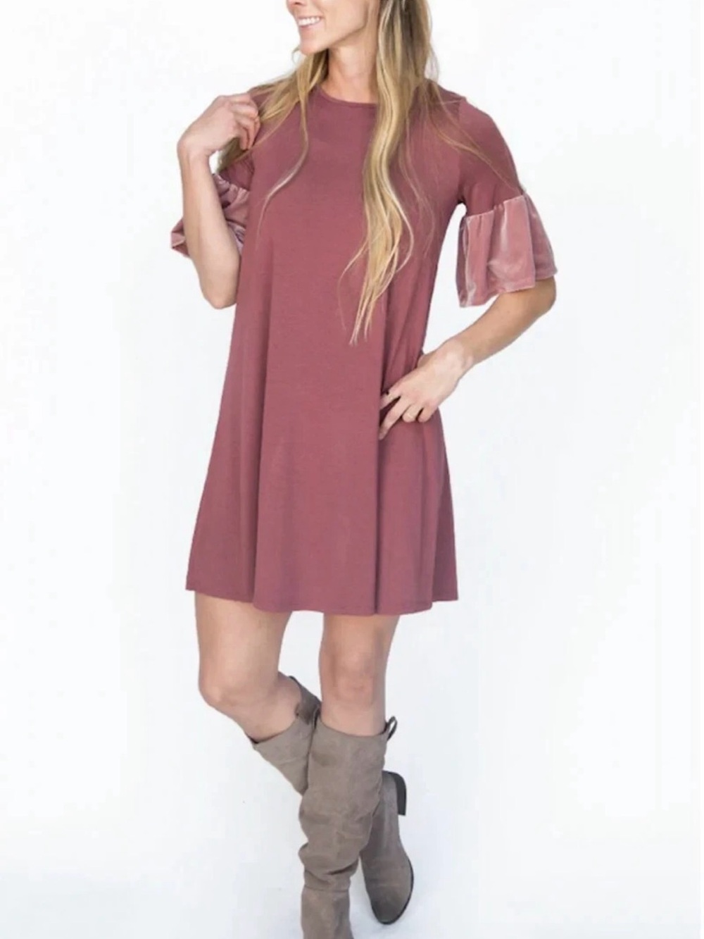 Agnes & Dora Adore Tunic Dress in Rose Size XL Women’s Ruffle-Sleeve